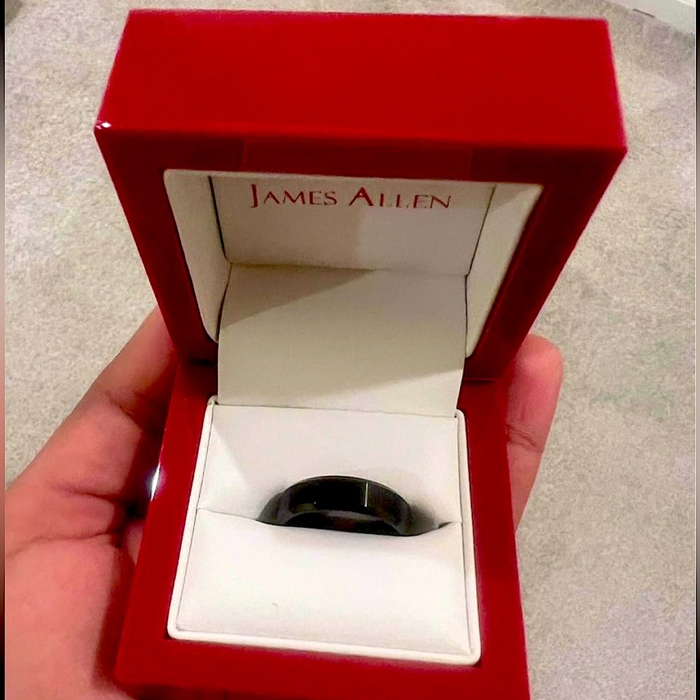 JAMES ALLEN Black Tungsten Carbide 6MM Bevel Edge Band by TRITON [Size 7.5]